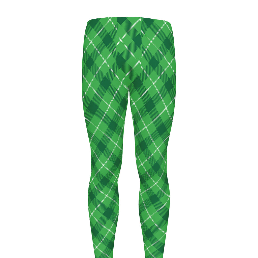Green And White Plaid Pattern Print Men's leggings