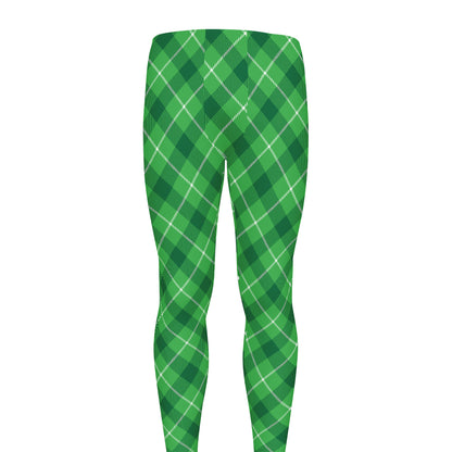 Green And White Plaid Pattern Print Men's leggings