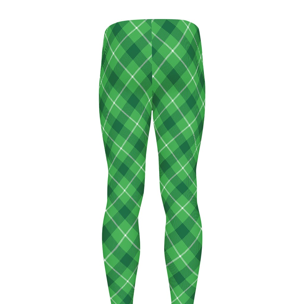 Green And White Plaid Pattern Print Men's leggings