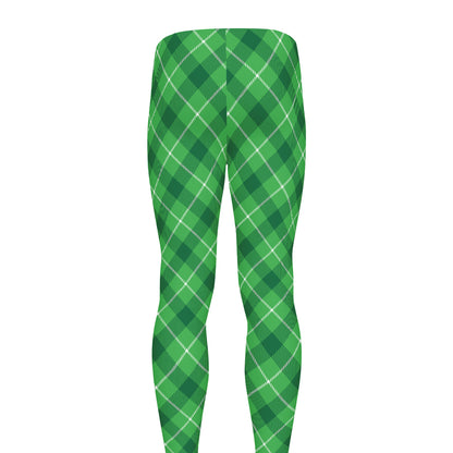 Green And White Plaid Pattern Print Men's leggings