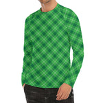 Green And White Plaid Pattern Print Men's Long Sleeve Rash Guard