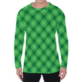 Green And White Plaid Pattern Print Men's Long Sleeve T-Shirt