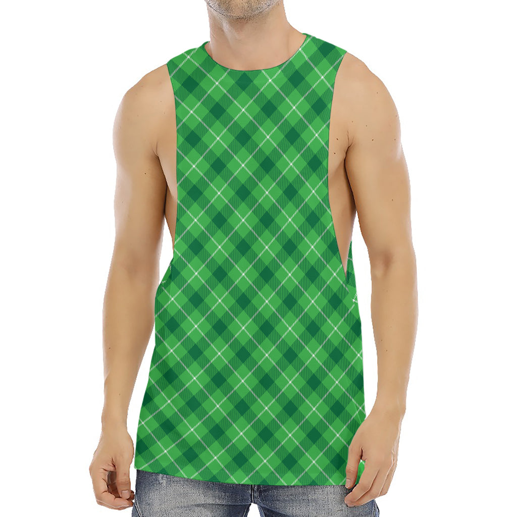 Green And White Plaid Pattern Print Men's Muscle Tank Top
