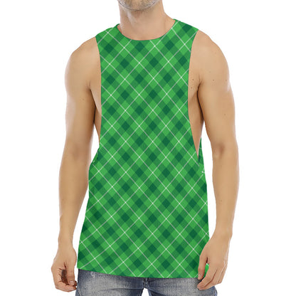 Green And White Plaid Pattern Print Men's Muscle Tank Top
