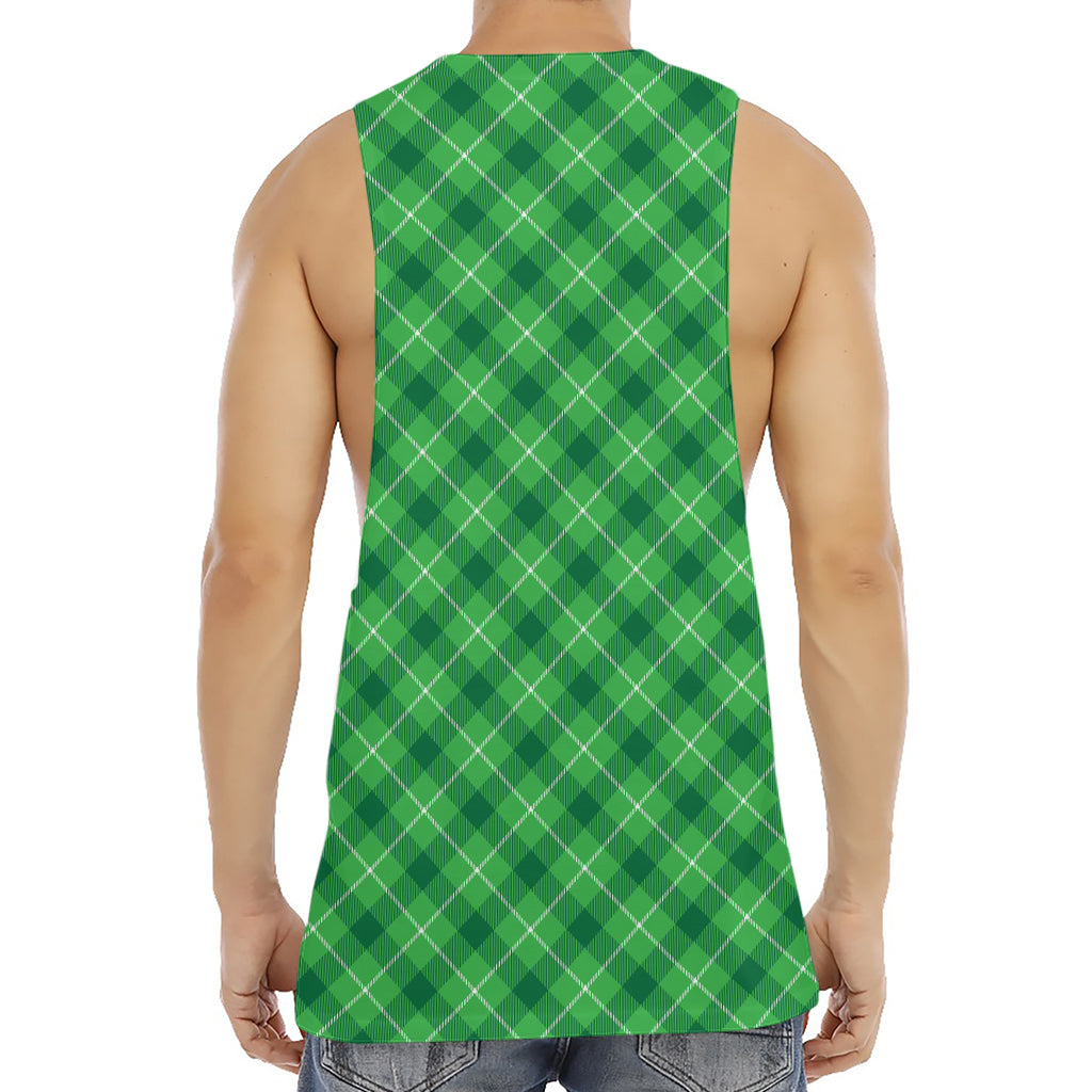 Green And White Plaid Pattern Print Men's Muscle Tank Top
