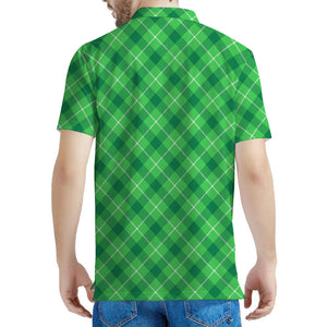 Green And White Plaid Pattern Print Men's Polo Shirt