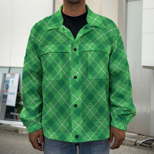 Green And White Plaid Pattern Print Men's Shirt Jacket
