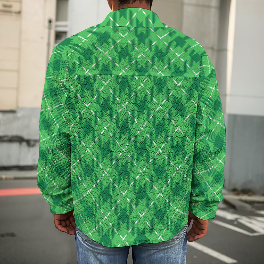 Green And White Plaid Pattern Print Men's Shirt Jacket