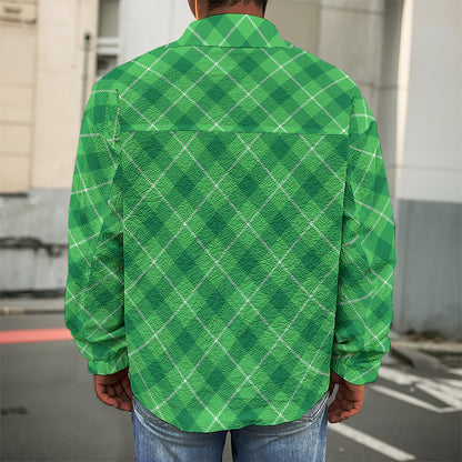 Green And White Plaid Pattern Print Men's Shirt Jacket