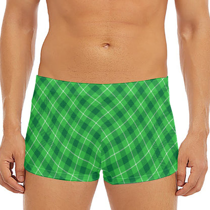 Green And White Plaid Pattern Print Men's Short Boxer Briefs