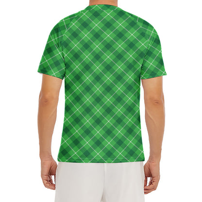 Green And White Plaid Pattern Print Men's Short Sleeve Rash Guard