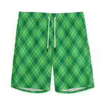Green And White Plaid Pattern Print Men's Sports Shorts