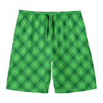 Green And White Plaid Pattern Print Men's Swim Trunks