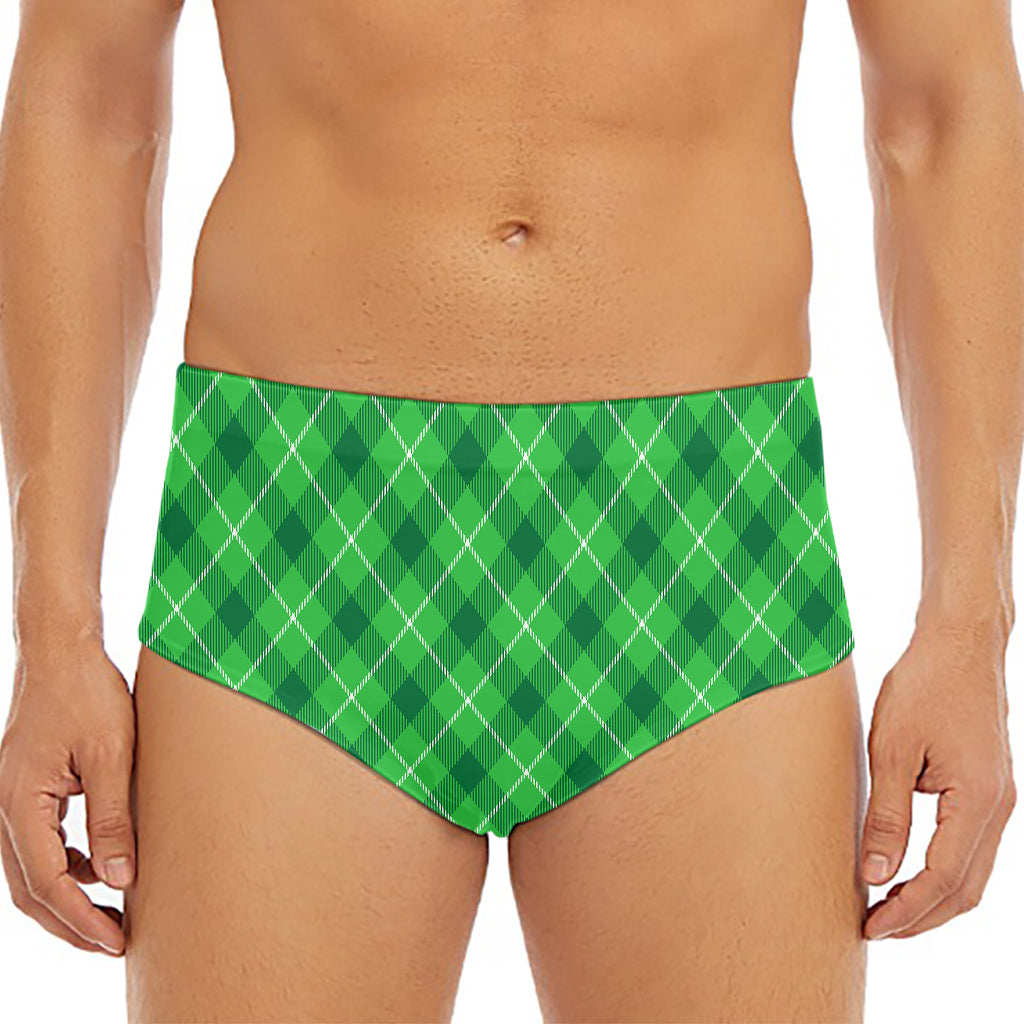 Green And White Plaid Pattern Print Men's Triangle Swim Briefs
