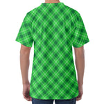 Green And White Plaid Pattern Print Men's Velvet T-Shirt