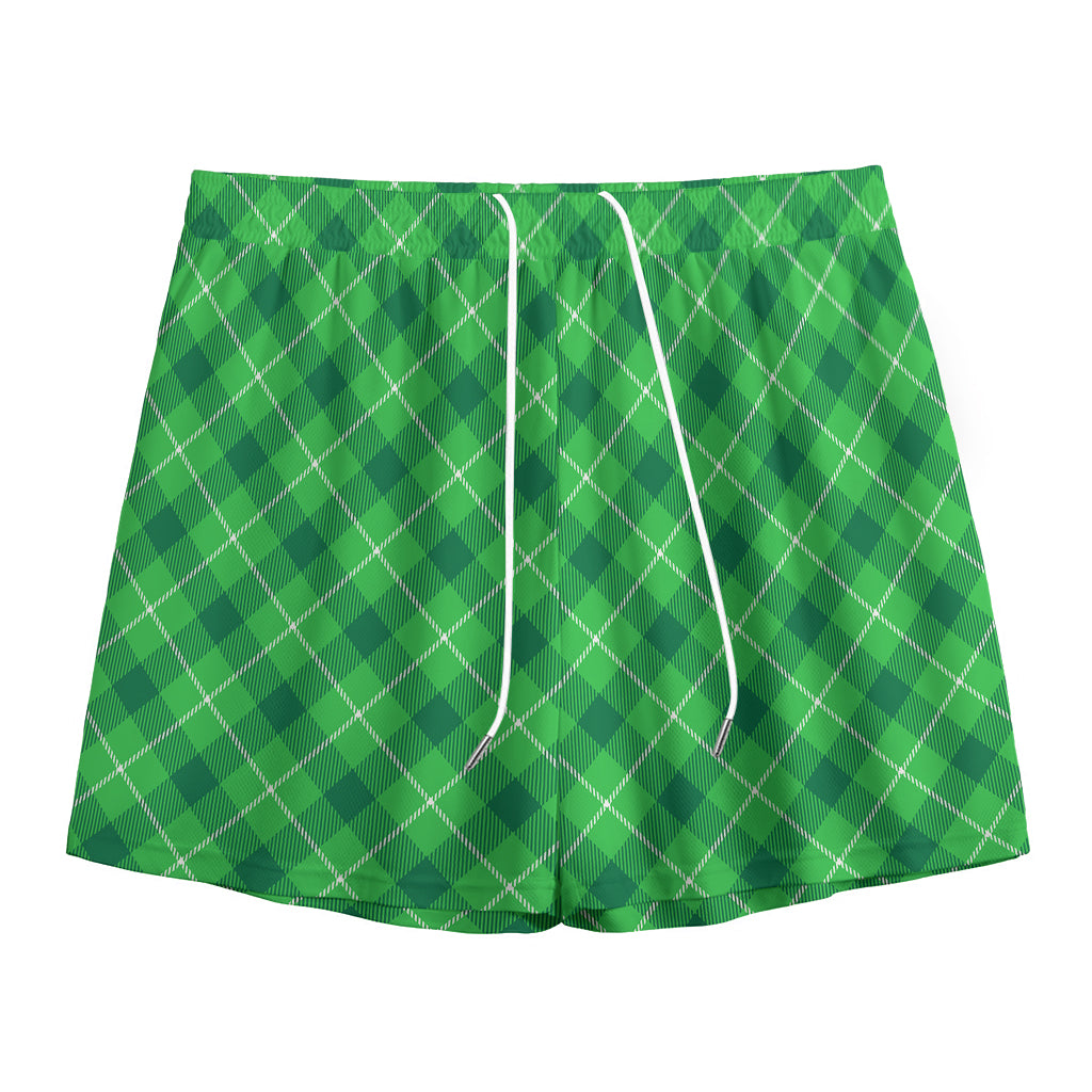 Green And White Plaid Pattern Print Mesh Shorts