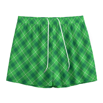 Green And White Plaid Pattern Print Mesh Shorts