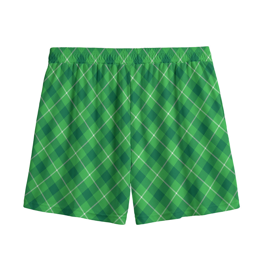 Green And White Plaid Pattern Print Mesh Shorts