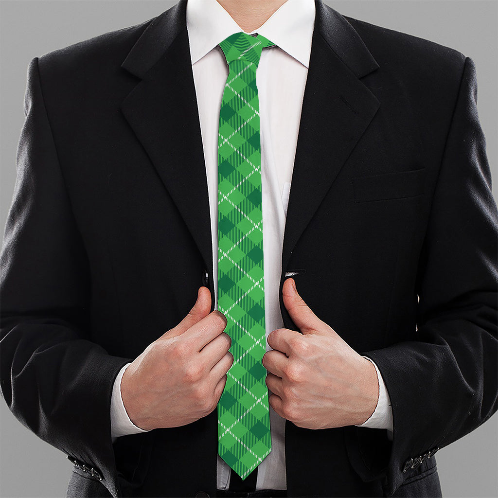 Green And White Plaid Pattern Print Necktie