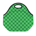 Green And White Plaid Pattern Print Neoprene Lunch Bag
