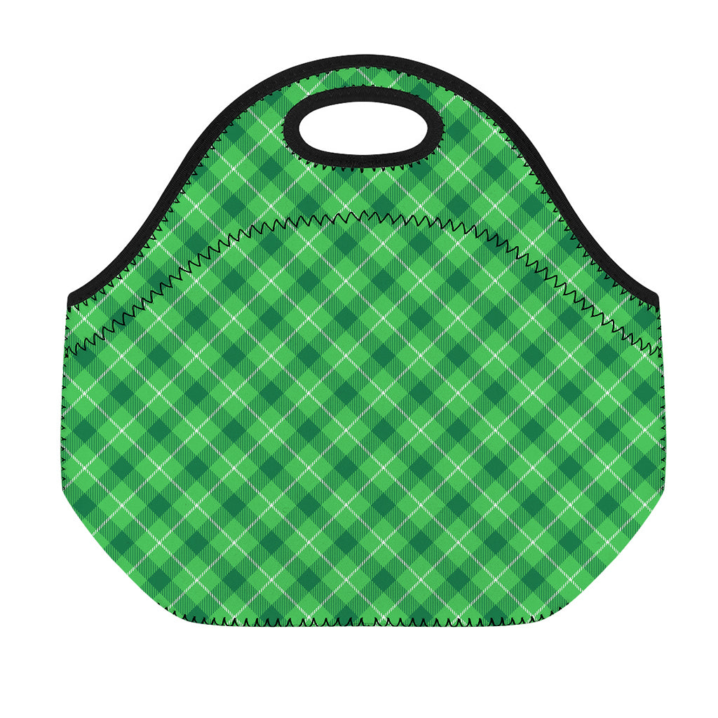 Green And White Plaid Pattern Print Neoprene Lunch Bag