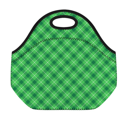 Green And White Plaid Pattern Print Neoprene Lunch Bag