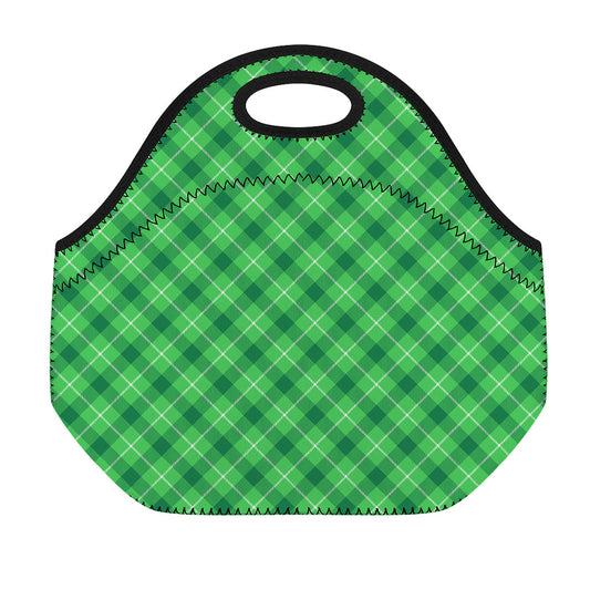 Green And White Plaid Pattern Print Neoprene Lunch Bag