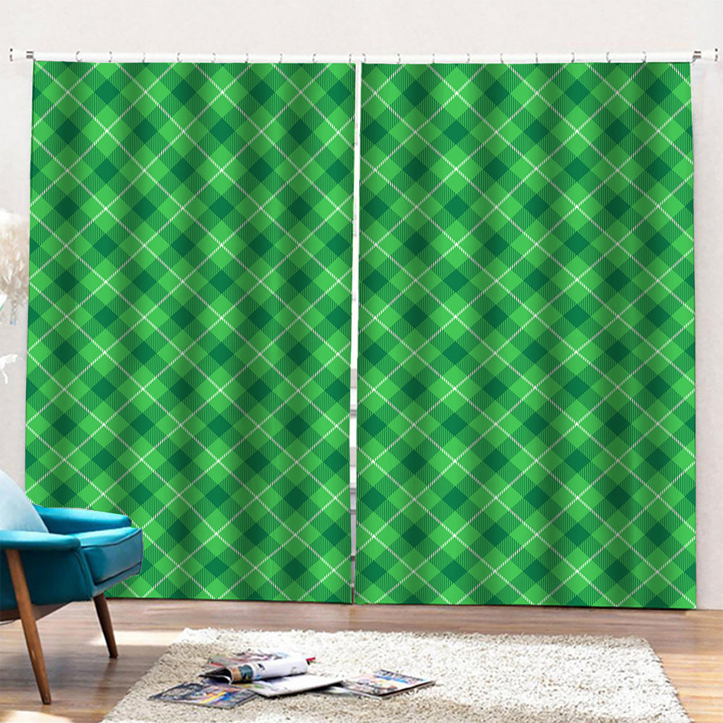 Green And White Plaid Pattern Print Pencil Pleat Curtains