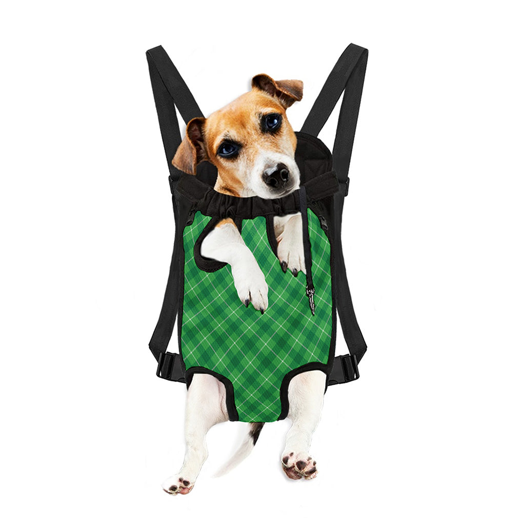 Green And White Plaid Pattern Print Pet Carrier Backpack