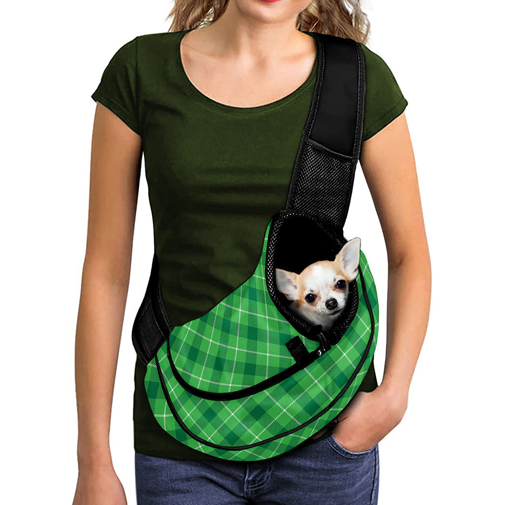 Green And White Plaid Pattern Print Pet Sling Carrier