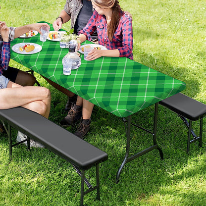 Green And White Plaid Pattern Print Picnic Table Cover