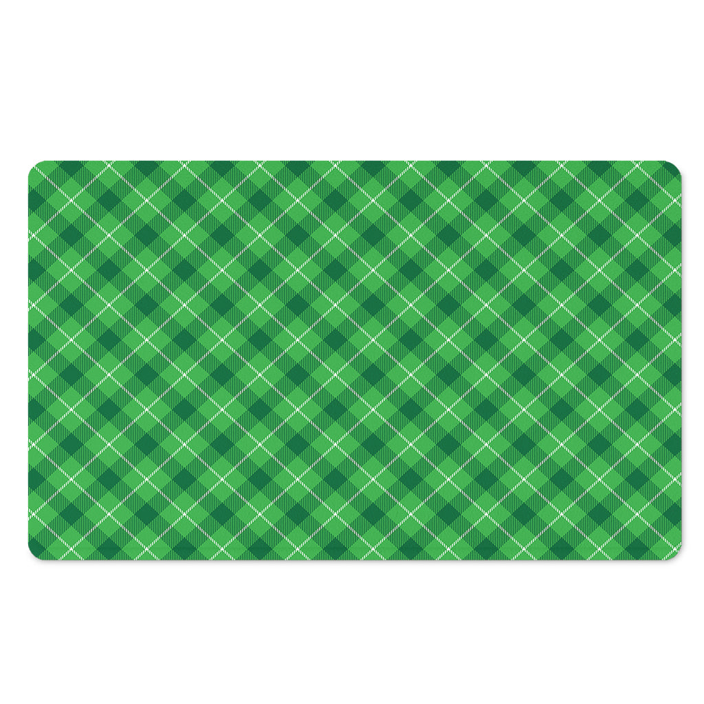 Green And White Plaid Pattern Print Polyester Doormat