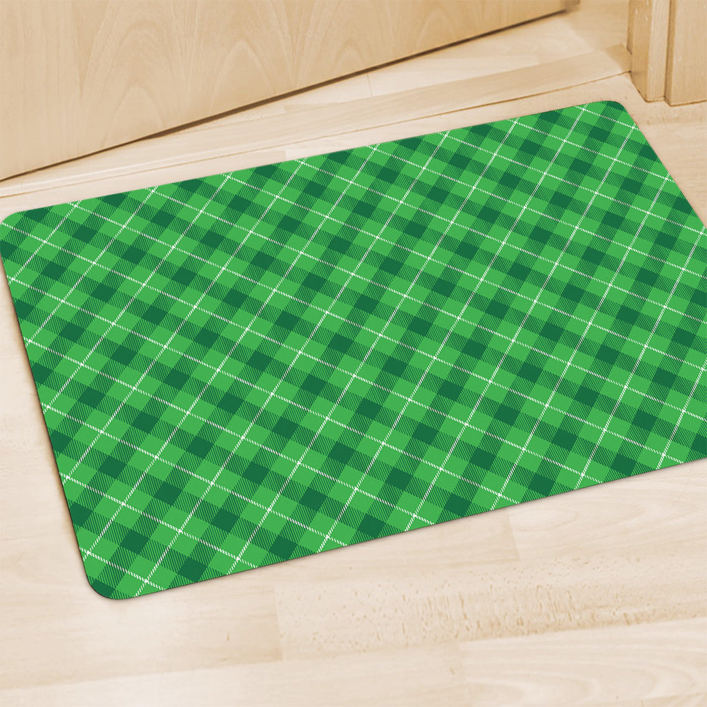Green And White Plaid Pattern Print Polyester Doormat
