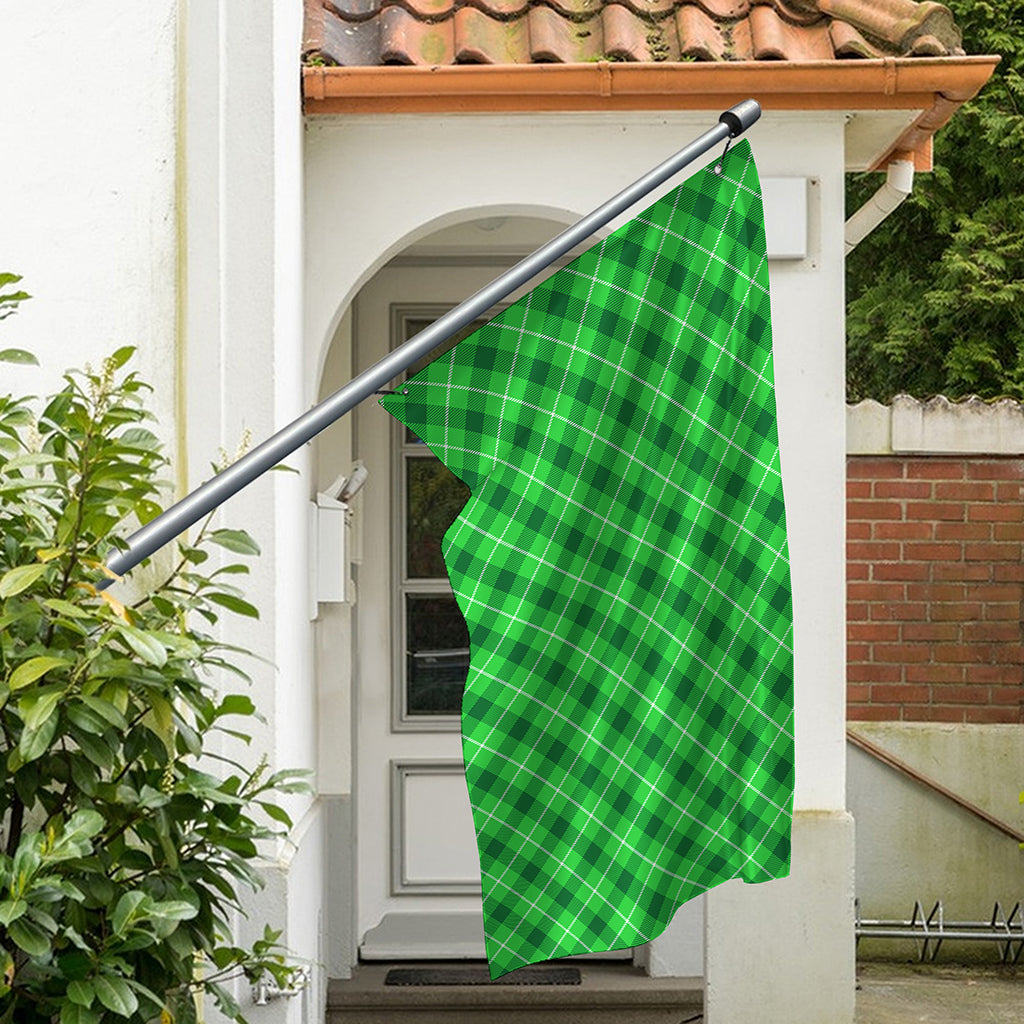 Green And White Plaid Pattern Print Polyester Flag