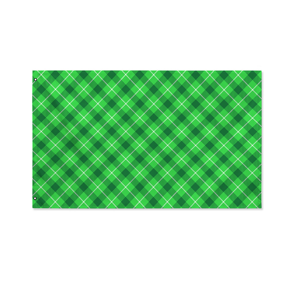 Green And White Plaid Pattern Print Polyester Flag