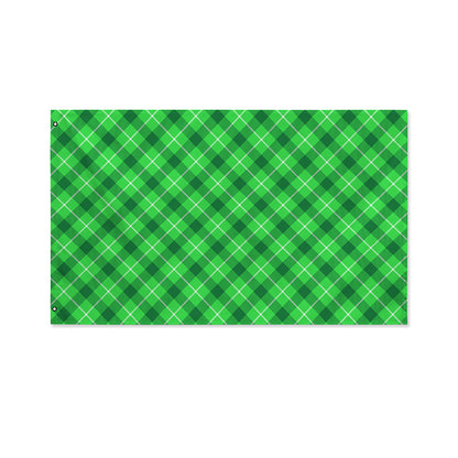 Green And White Plaid Pattern Print Polyester Flag