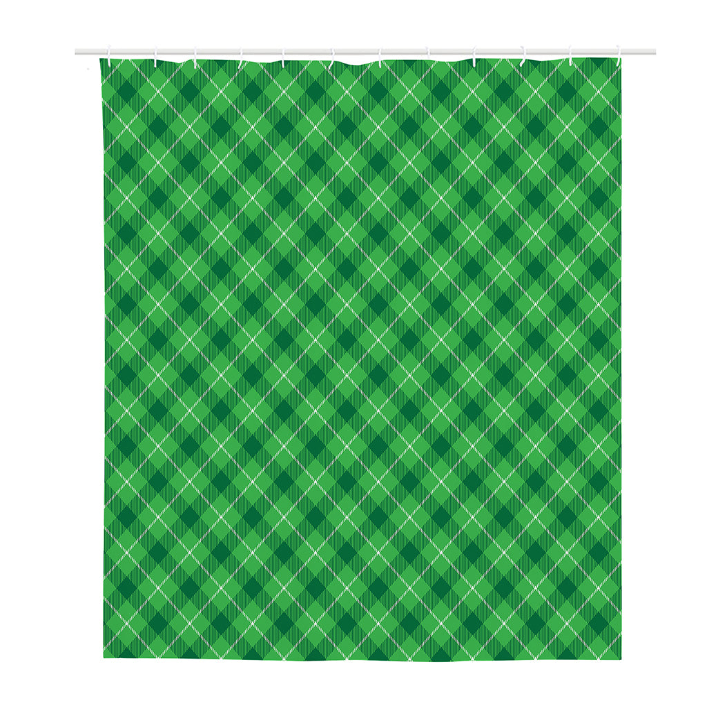 Green And White Plaid Pattern Print Polyester Shower Curtain