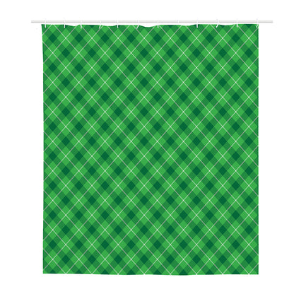 Green And White Plaid Pattern Print Polyester Shower Curtain