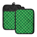 Green And White Plaid Pattern Print Pot Holders With Pocket