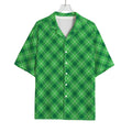 Green And White Plaid Pattern Print Rayon Hawaiian Shirt