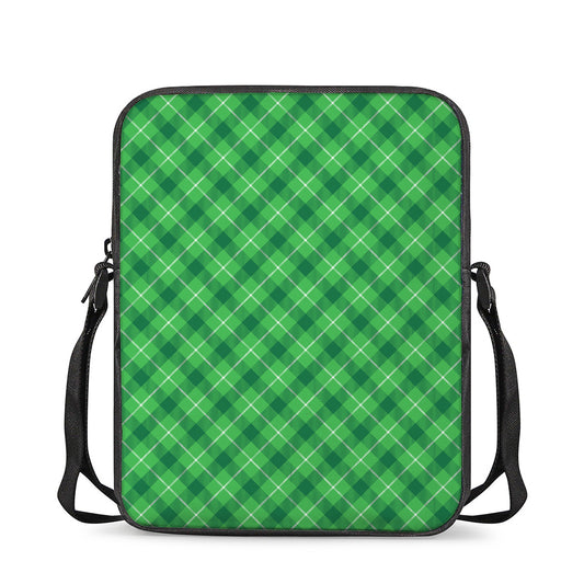 Green And White Plaid Pattern Print Rectangular Crossbody Bag