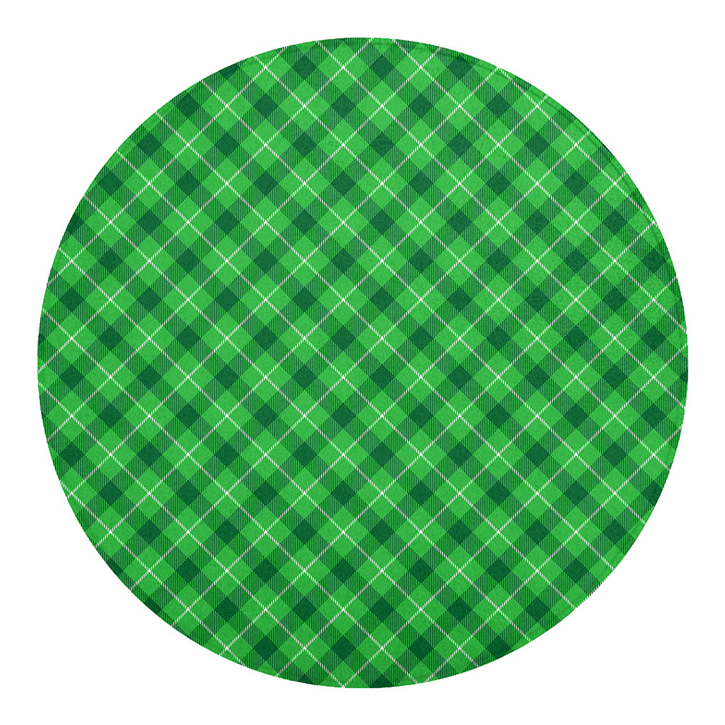 Green And White Plaid Pattern Print Round Blanket