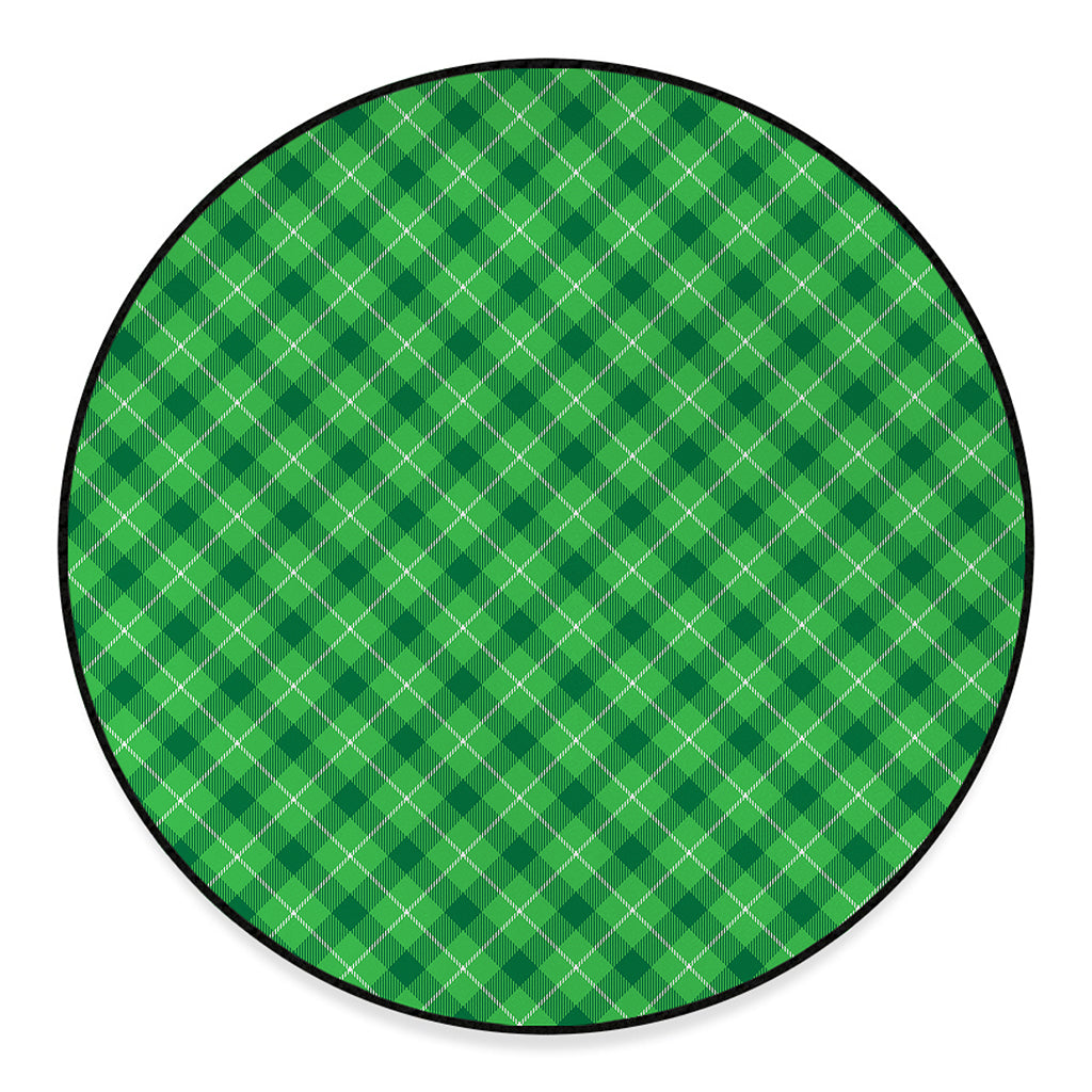 Green And White Plaid Pattern Print Round Floor Mat
