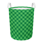 Green And White Plaid Pattern Print Round Laundry Basket