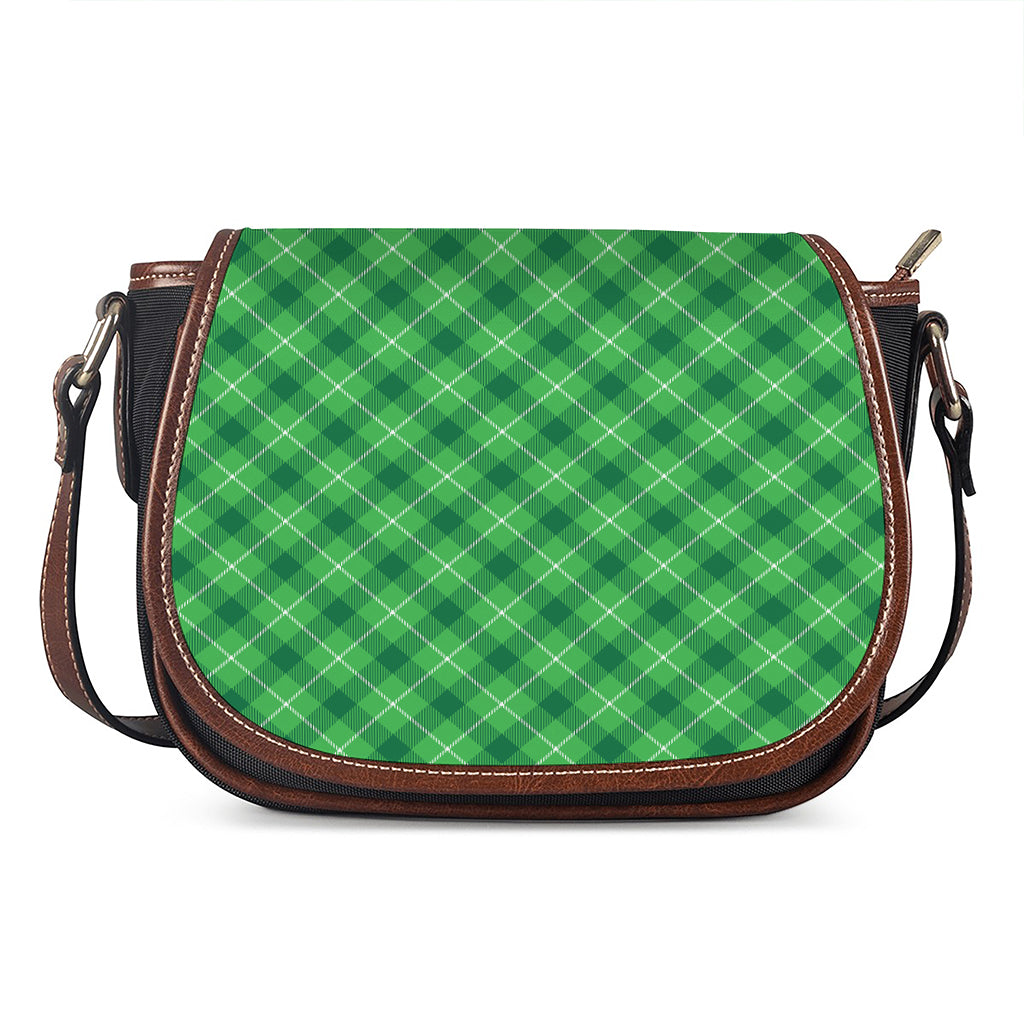 Green And White Plaid Pattern Print Saddle Bag