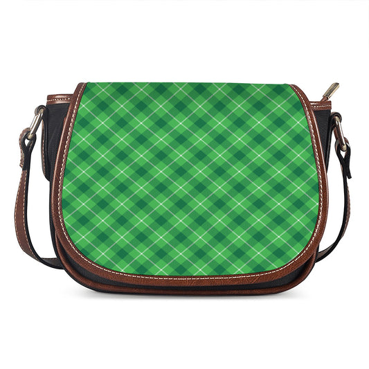 Green And White Plaid Pattern Print Saddle Bag