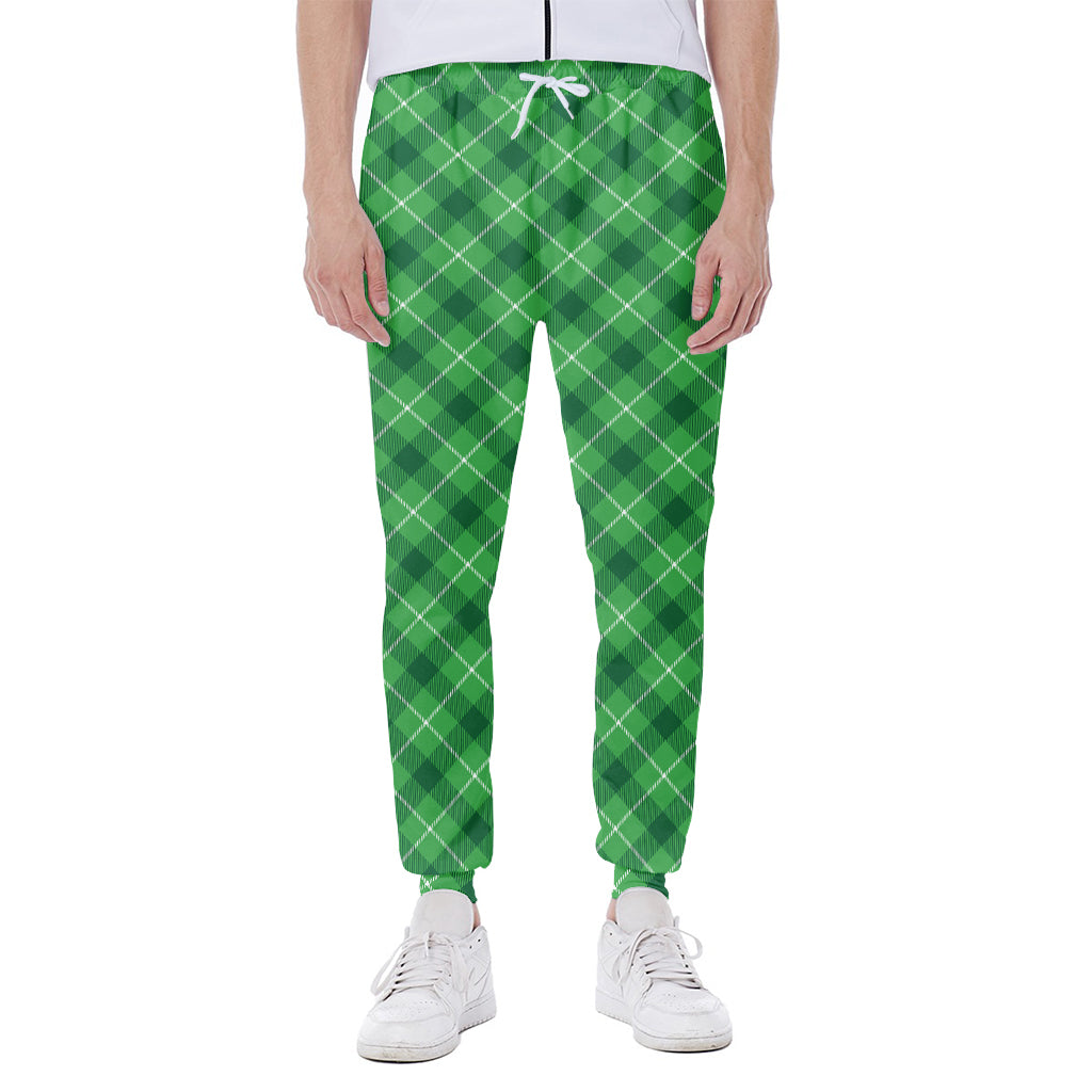Green And White Plaid Pattern Print Scuba Joggers