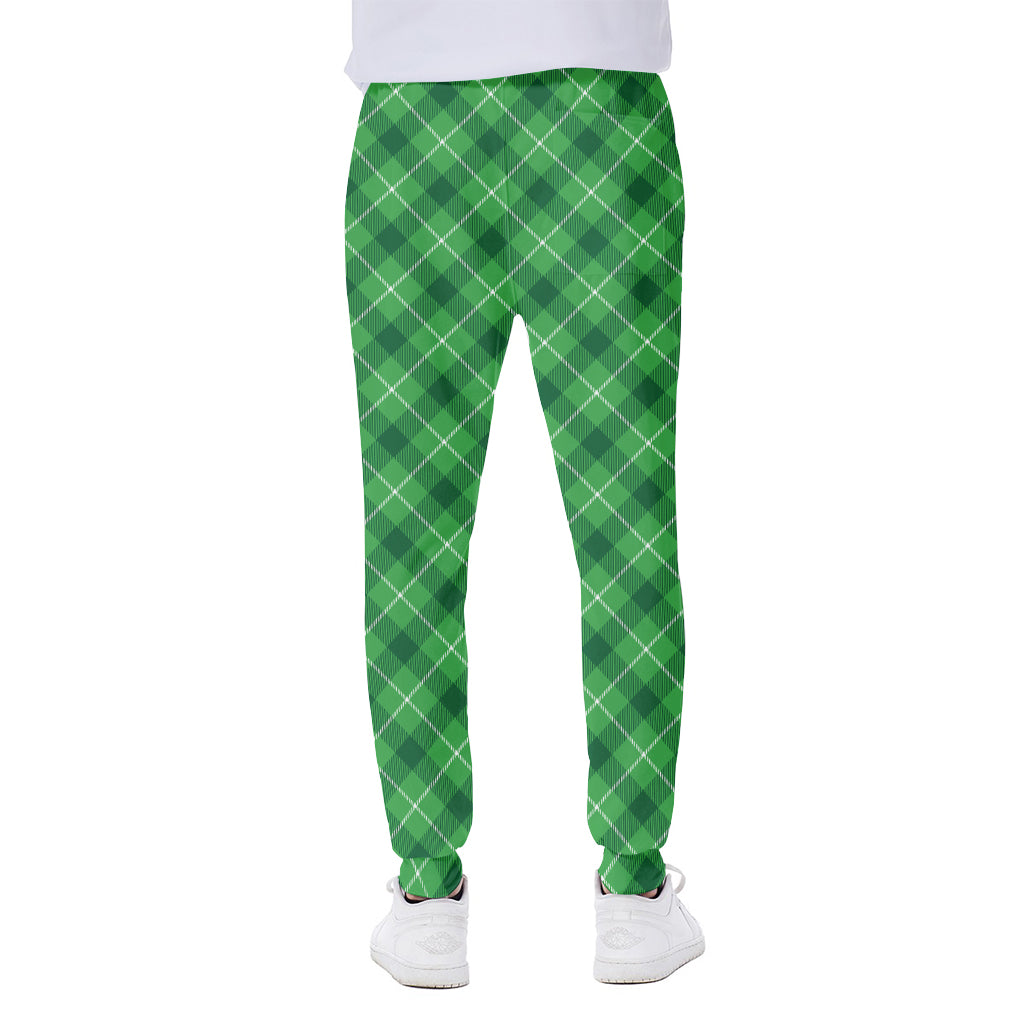 Green And White Plaid Pattern Print Scuba Joggers