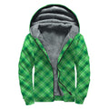 Green And White Plaid Pattern Print Sherpa Lined Zip Up Hoodie