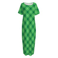 Green And White Plaid Pattern Print Short Sleeve Long Nightdress
